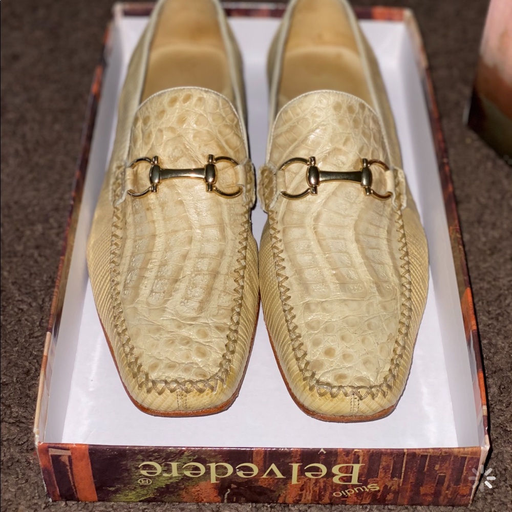 Belvedere Alligator Cream Loafers